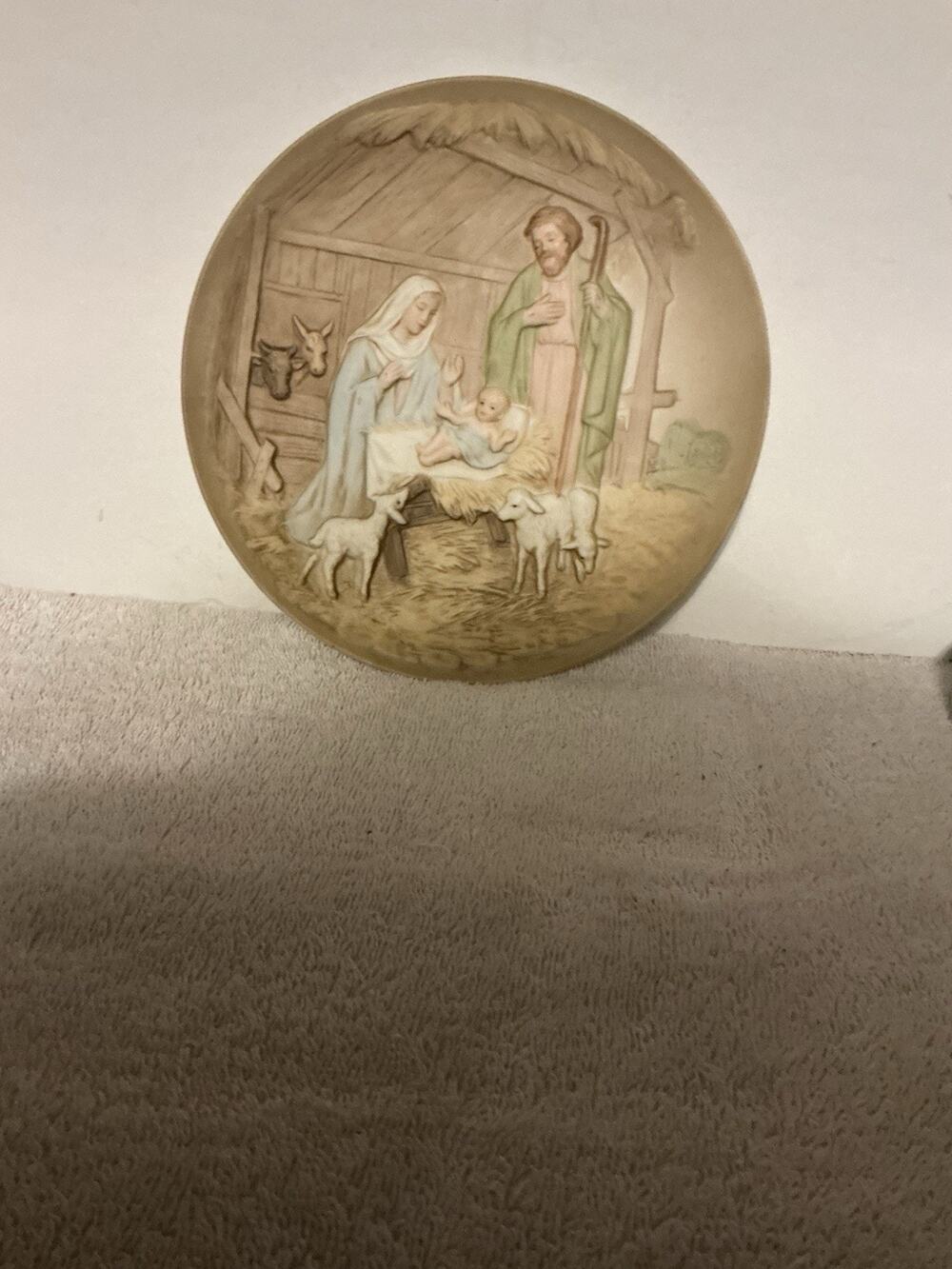Vintage Homco Nativity Manger Porcelain Collector Plate #5102 3D Raised Relief